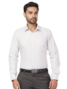Park Avenue - Men Slim Fit Blended Fabric Checks Beige Formal Shirt