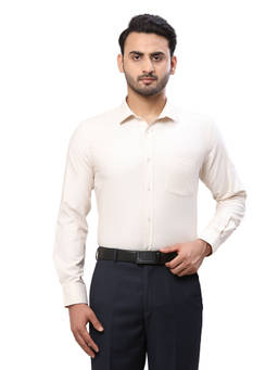Park Avenue - Men Slim Fit Blended Fabric Self Design Beige Formal Shirt