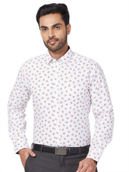 Raymond - Men Slim Fit Cotton Floral White Formal Shirt