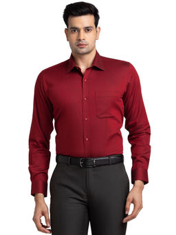 Raymond - Men Comfortable Fit Cotton Self Design Maroon Formal Shirt