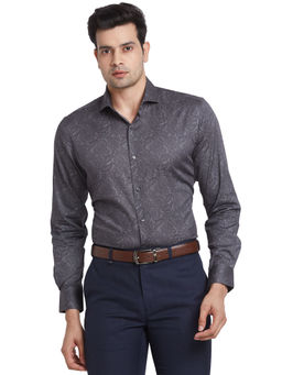 Raymond - Men Slim Fit Cotton Paisley Grey Formal Shirt
