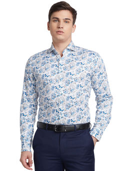 Raymond - Men Slim Fit Cotton Floral White Formal Shirt