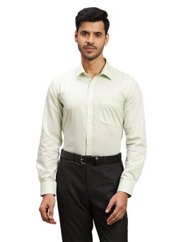 Raymond - Men Comfortable Fit Cotton Self Design Green Formal Shirt