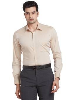 Raymond - Men Comfortable Fit Blended Fabric Self Design Beige Formal Shirt