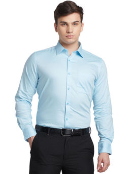 Raymond - Men Comfortable Fit Blended Fabric Solid Blue Formal Shirt