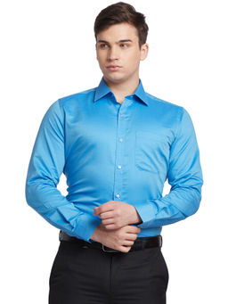 Raymond - Men Comfortable Fit Cotton Solid Blue Formal Shirt
