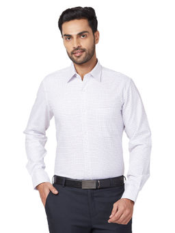 Raymond - Men Comfortable Fit Cotton Checks White Formal Shirt