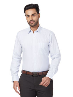 Raymond - Men Comfortable Fit Cotton Stripes Blue Formal Shirt