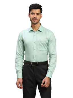 Raymond - Men Comfortable Fit Cotton Self Design Green Formal Shirt