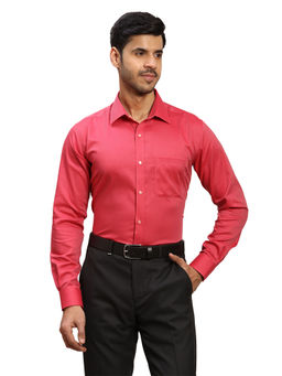 Raymond - Men Comfortable Fit Cotton Solid Red Formal Shirt