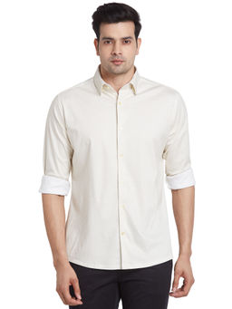 Raymond - Men Slim Fit Cotton Checks Beige Formal Shirt