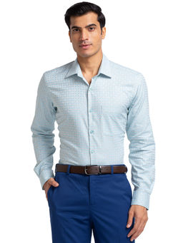 Raymond - Men Comfortable Fit Cotton Checks Blue Formal Shirt