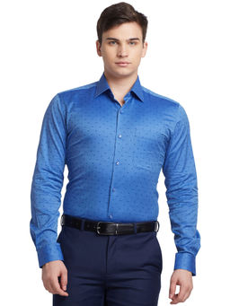 Raymond - Men Comfortable Fit Cotton Self Design Blue Formal Shirt