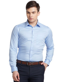 Raymond - Men Slim Fit Blended Fabric Solid Blue Formal Shirt