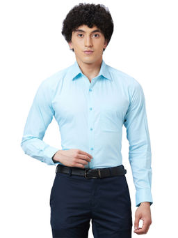 Raymond - Men Slim Fit Cotton Checks Blue Formal Shirt