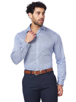 Raymond - Men Slim Fit Cotton Printed Blue Formal Shirt