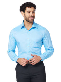 Raymond - Men Slim Fit Cotton Solid Blue Formal Shirt