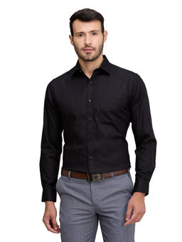 Raymond - Men Slim Fit Cotton Solid Black Formal Shirt