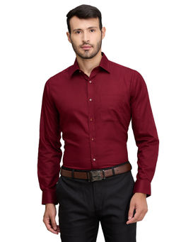 Raymond - Men Slim Fit Cotton Solid Maroon Formal Shirt