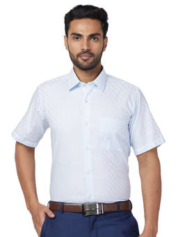 Raymond - Men Comfortable Fit Cotton Checks Blue Formal Shirt