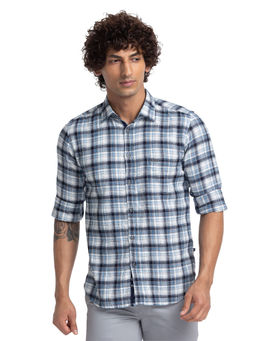 Parx - Men Slim Fit Cotton Checks White Casual Shirt