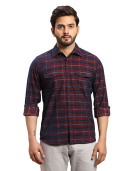 Parx - Men Slim Fit Cotton Checks Maroon Casual Shirt
