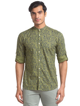 Parx - Men Slim Fit Cotton Floral Green Casual Shirt