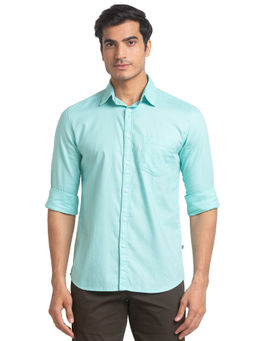 Parx - Men Slim Fit Cotton Solid Green Casual Shirt