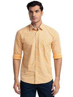 Parx - Men Slim Fit Cotton Printed Orange Casual Shirt