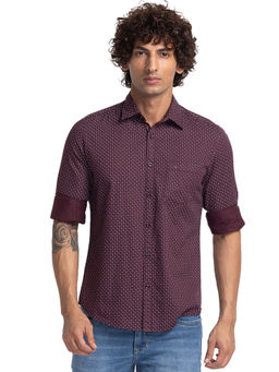 Parx - Men Slim Fit Cotton Printed Purple Casual Shirt