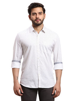 Parx - Men Slim Fit Cotton Printed White Casual Shirt