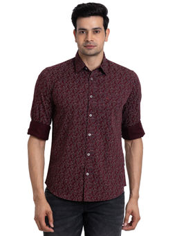 Parx - Men Slim Fit Cotton Floral Maroon Casual Shirt