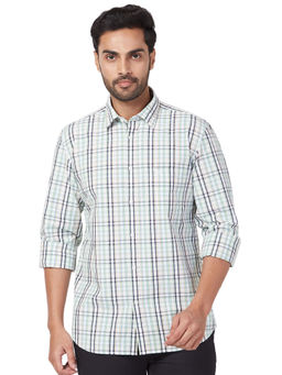 Parx - Men Slim Fit Cotton Checks Green Casual Shirt