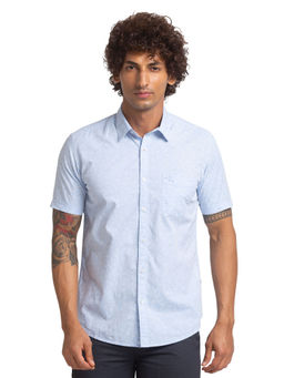 Parx - Men Slim Fit Cotton Floral Blue Casual Shirt