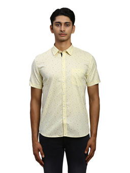 Parx - Men Slim Fit Cotton Printed Yellow Casual Shirt