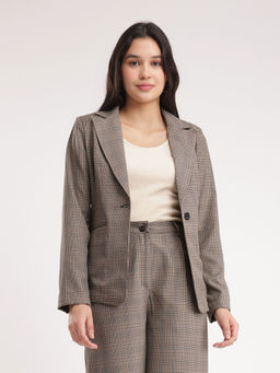 FableStreet - Womens Polycotton Checkered Blazer