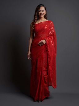 Odette - Red Colour Georgette Saree with Unstitched Blouse
