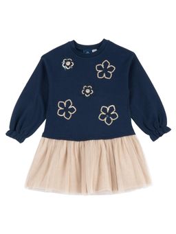 Chicco - Girls Navy Blue Embellished Long Sleeve Dress