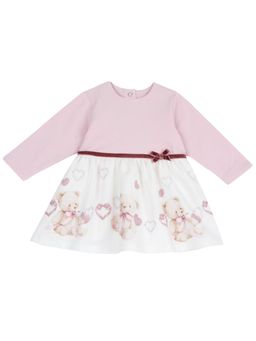 Chicco - Girls White and Pink Printed Long Sleeve Dress