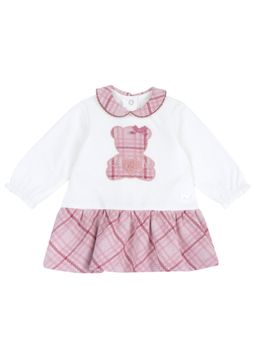 Chicco - Girls White and Pink Applique Long Sleeve Dress