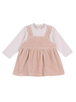 Chicco - Girls Light Beige Solid Long Sleeve Dress