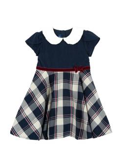 Chicco - Girls Navy Blue Checked Short Sleeve Dress