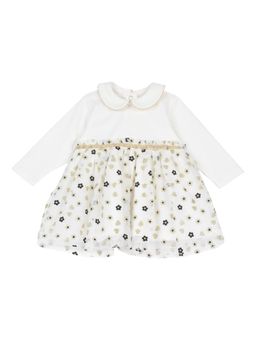 Chicco - Girls White and Black Printed Long Sleeve Dress