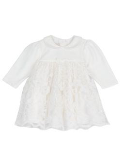 Chicco - Girls White Self Design Long Sleeve Dress