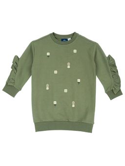 Chicco - Girls Medium Green Printed Long Sleeve Dress
