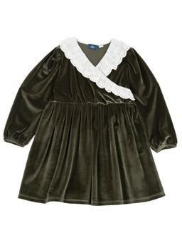 Chicco - Girls Medium Green Solid Long Sleeve Dress