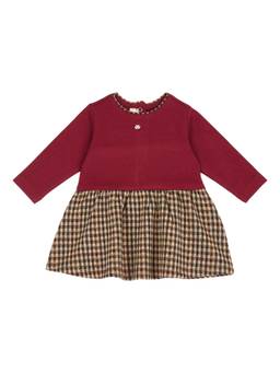 Chicco - Girls Medium Maroon Checked Long Sleeve Dress