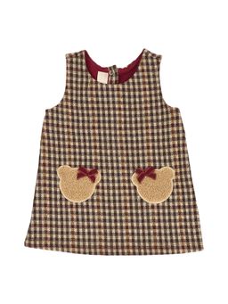 Chicco - Girls Medium Brown Checked Sleeveless Dress