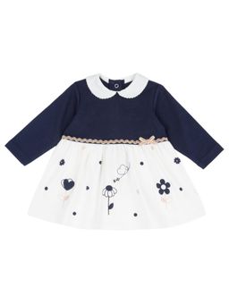 Chicco - Girls White and Blue Printed Long Sleeve Dress