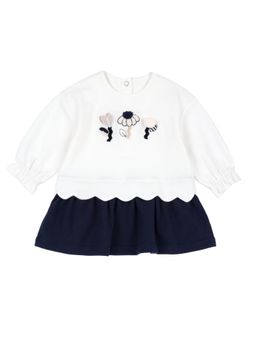 Chicco - Girls White and Blue Applique Long Sleeve Dress